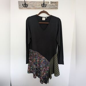 Trendy Black and Multicolor Long Sleeve Dress